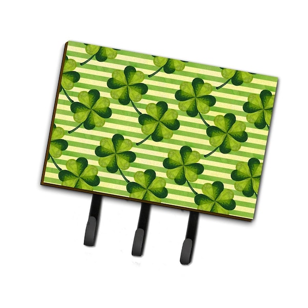 Carolines Treasures Watercolor Shamrock Stripes Leash or Key Holder, 6 x 2 x 9 in. BB7557TH68 - main